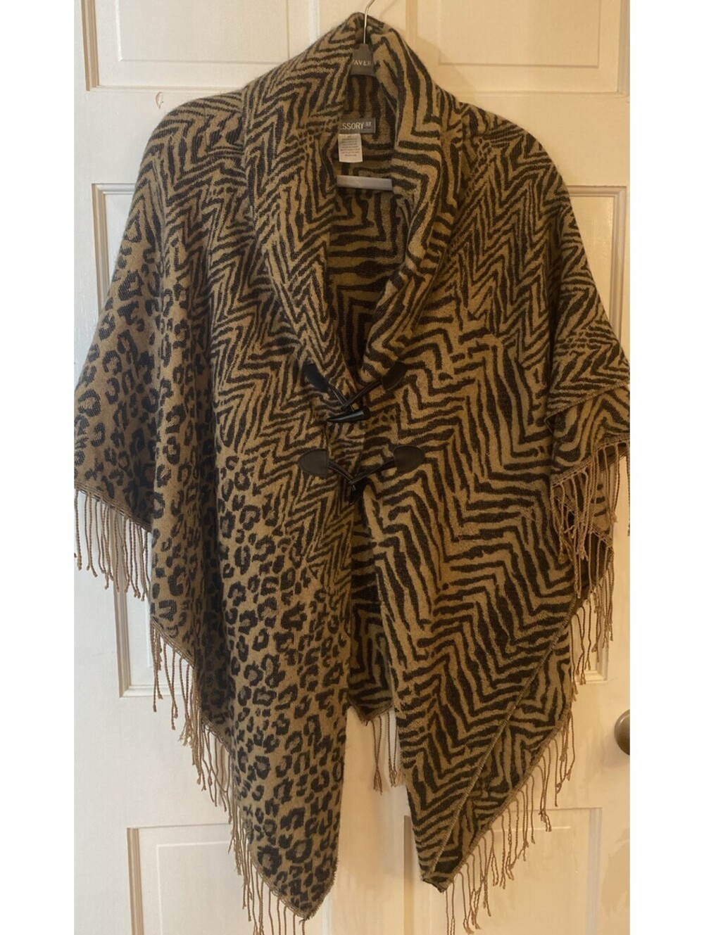 Poncho Womens One Size Brown Cheetah Print Fringe Cardigan Sweater Wrap